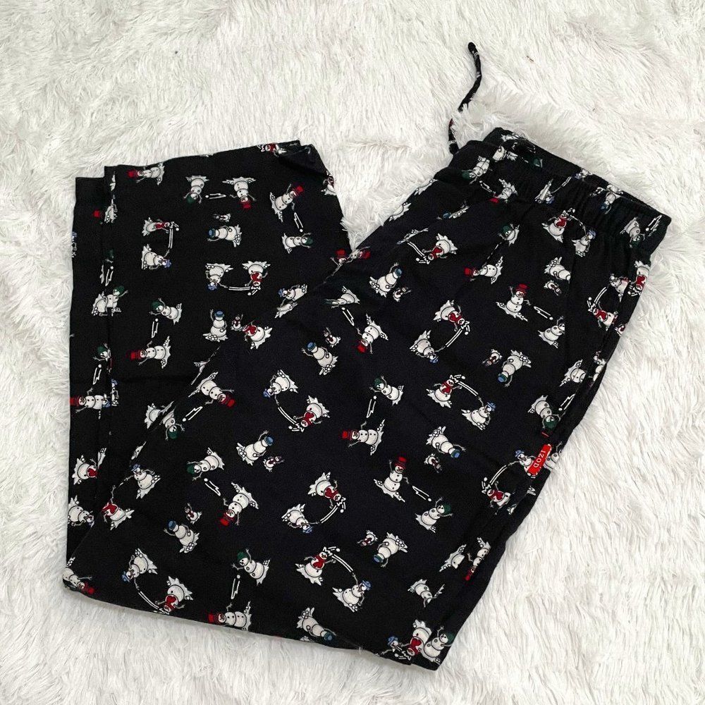 Men IZOD Black Pajama Pants with Snowman Print Medium